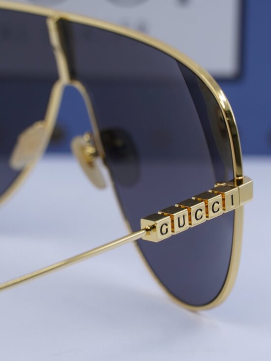 Gucci GG1436S 001 Shield Sunglasses - Yellow Gold/Grey main image 8